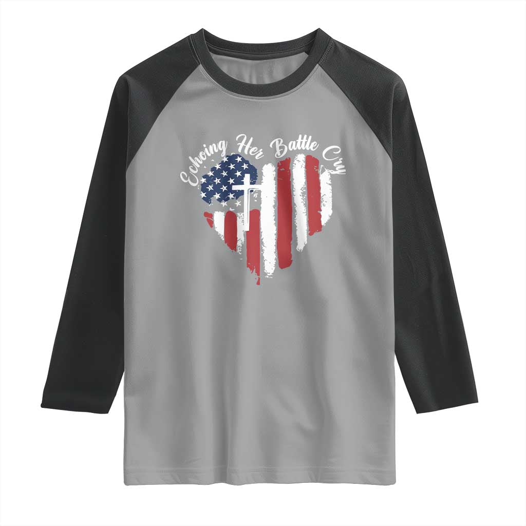 Charlie Kirk Memorial Raglan Shirt Battle Cry Erika Kirk Christian USA Flag Cross TS10 Sport Gray Black Print Your Wear