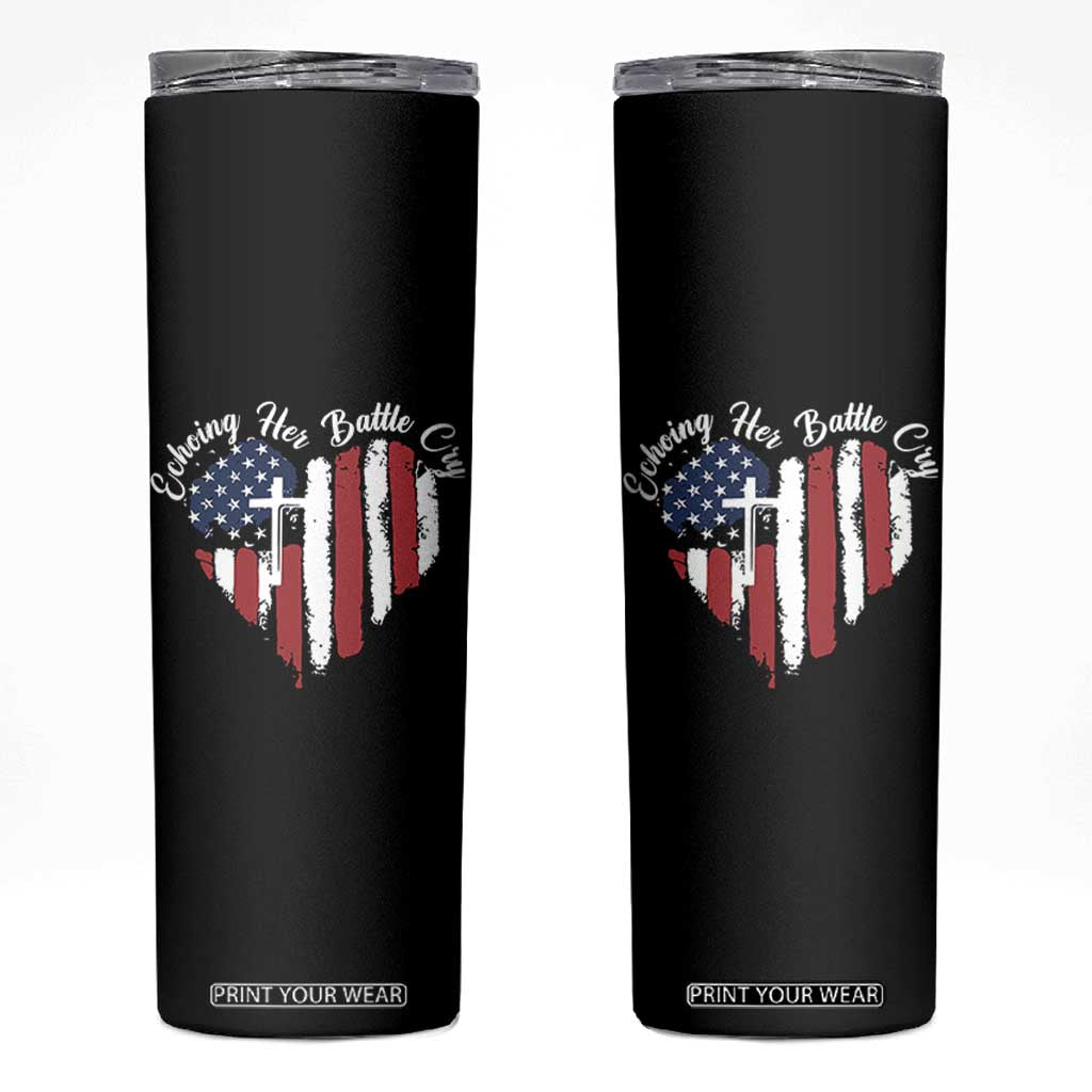 Charlie Kirk Memorial Skinny Tumbler Battle Cry Erika Kirk Christian USA Flag Cross TS10 Black Print Your Wear