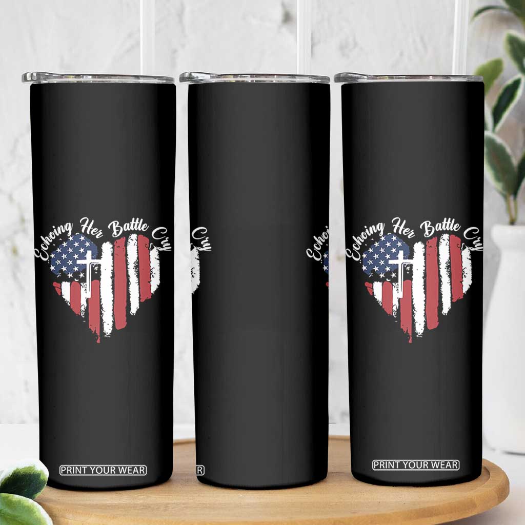 Charlie Kirk Memorial Skinny Tumbler Battle Cry Erika Kirk Christian USA Flag Cross TS10 Print Your Wear