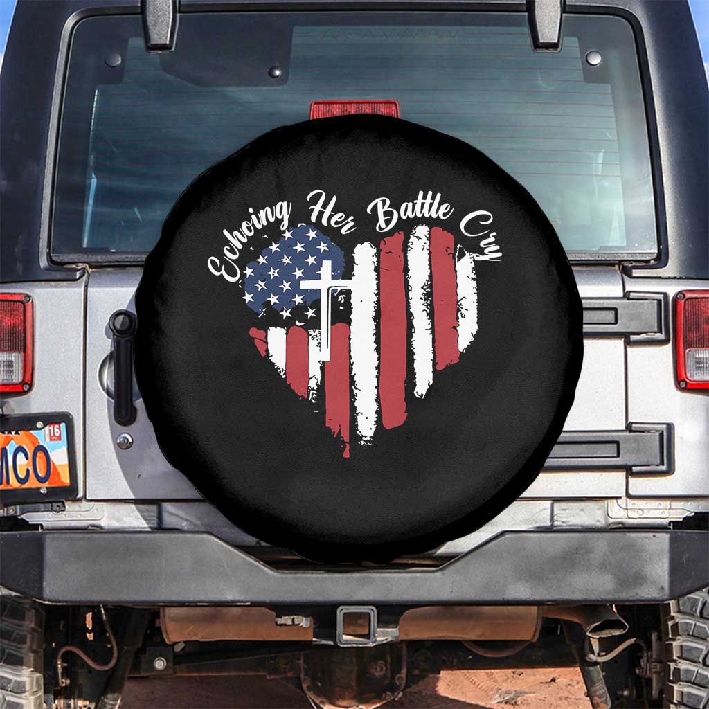 Charlie Kirk Memorial Spare Tire Cover Battle Cry Erika Kirk Christian USA Flag Cross TS10 No hole Black Print Your Wear
