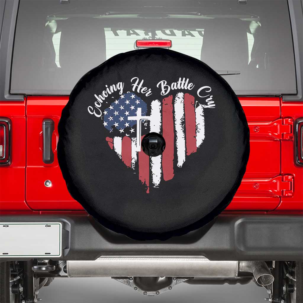 Charlie Kirk Memorial Spare Tire Cover Battle Cry Erika Kirk Christian USA Flag Cross TS10 Black Print Your Wear