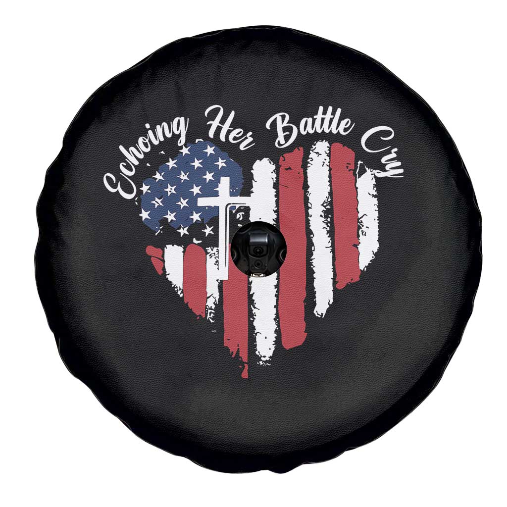 Charlie Kirk Memorial Spare Tire Cover Battle Cry Erika Kirk Christian USA Flag Cross TS10 Print Your Wear