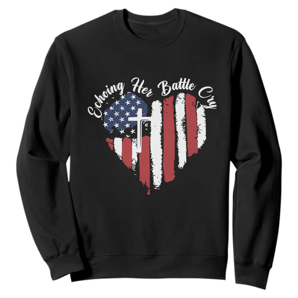 Charlie Kirk Memorial Sweatshirt Battle Cry Erika Kirk Christian USA Flag Cross TS10 Black Print Your Wear
