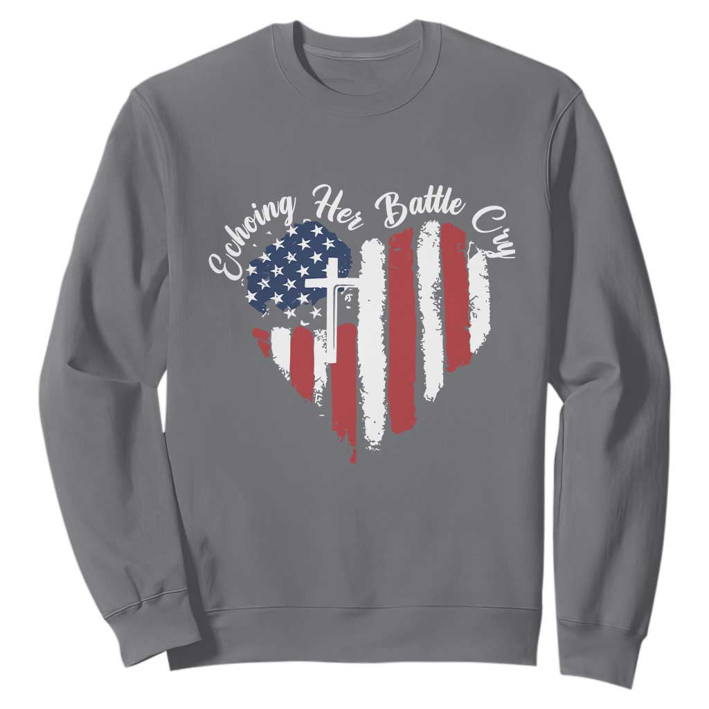 Charlie Kirk Memorial Sweatshirt Battle Cry Erika Kirk Christian USA Flag Cross TS10 Charcoal Print Your Wear