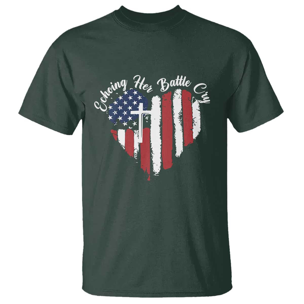 Charlie Kirk Memorial T Shirt Battle Cry Erika Kirk Christian USA Flag Cross TS10 Dark Forest Green Print Your Wear