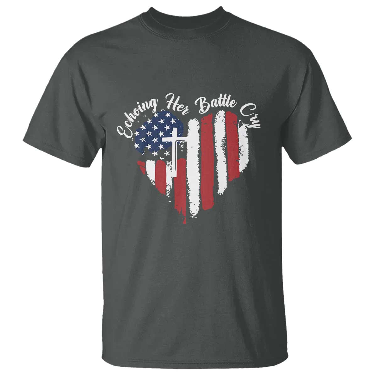 Charlie Kirk Memorial T Shirt Battle Cry Erika Kirk Christian USA Flag Cross TS10 Dark Heather Print Your Wear