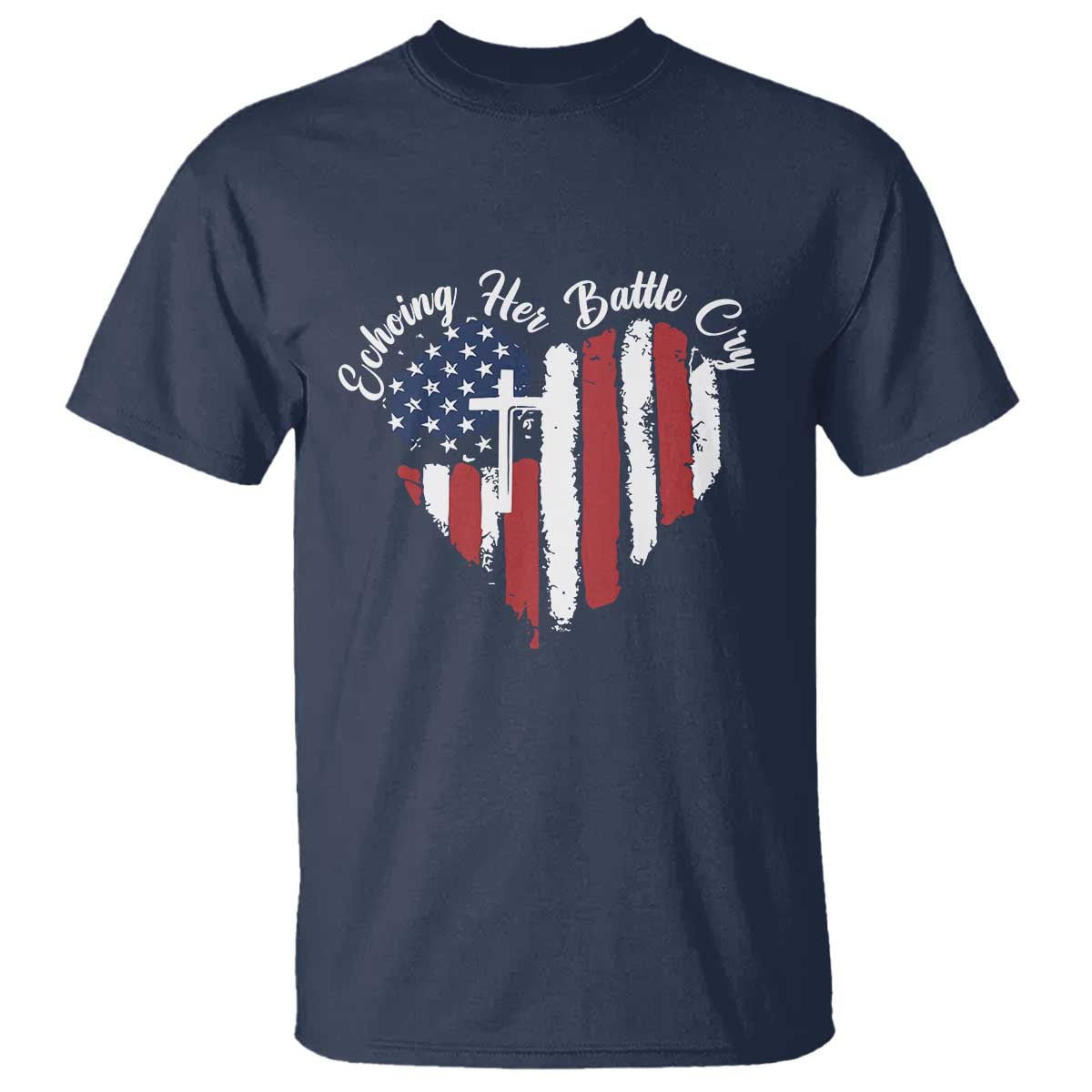 Charlie Kirk Memorial T Shirt Battle Cry Erika Kirk Christian USA Flag Cross TS10 Navy Print Your Wear