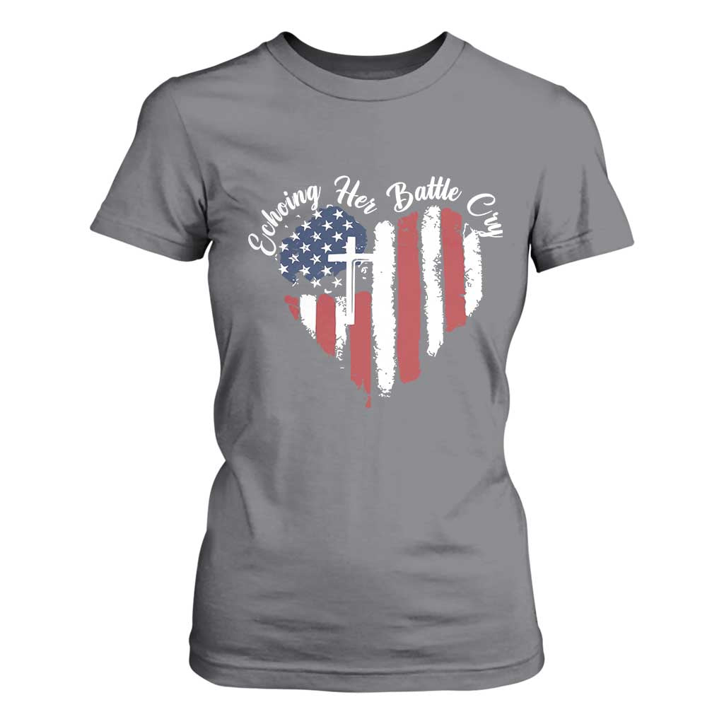 Charlie Kirk Memorial T Shirt For Women Battle Cry Erika Kirk Christian USA Flag Cross TS10 Charcoal Print Your Wear