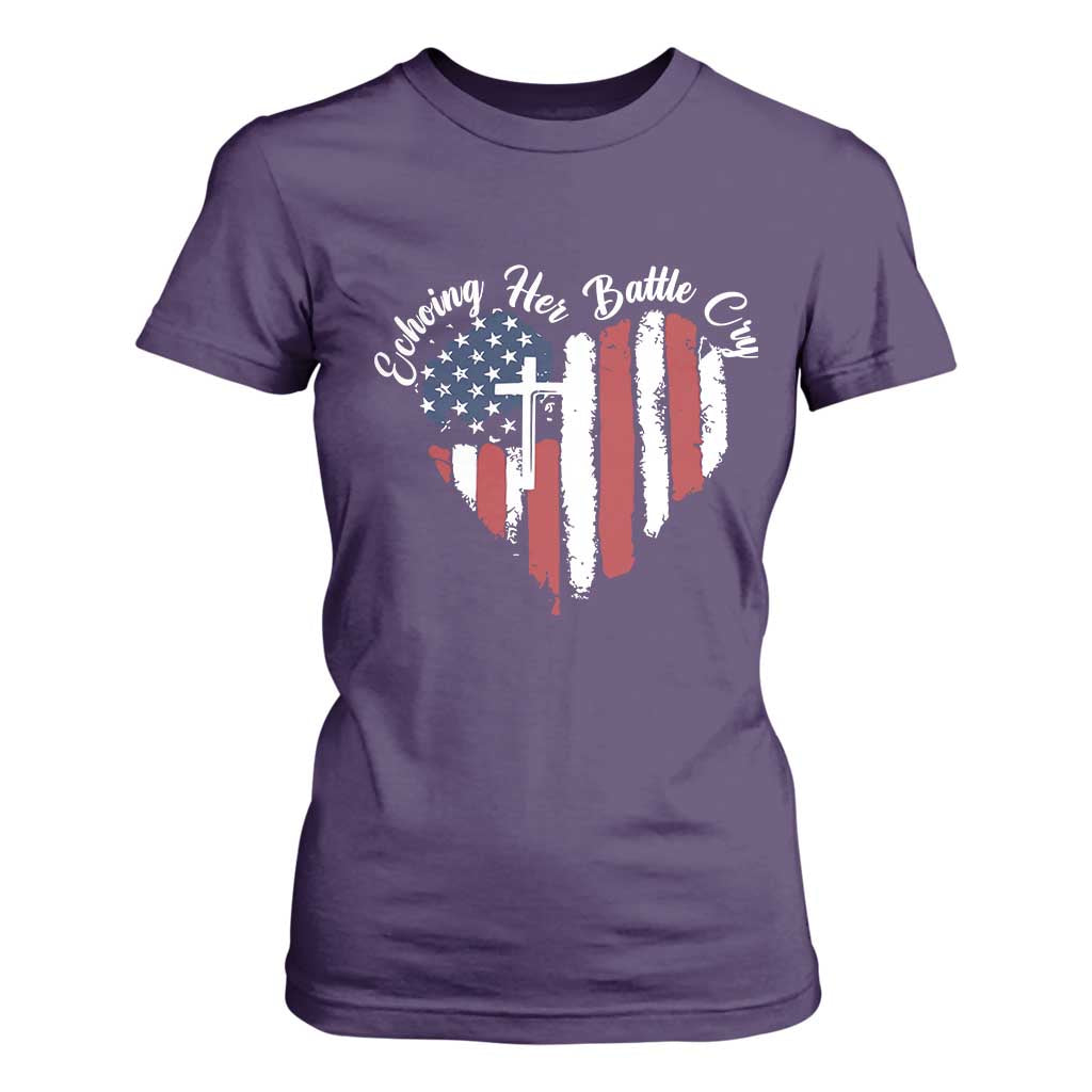 Charlie Kirk Memorial T Shirt For Women Battle Cry Erika Kirk Christian USA Flag Cross TS10 Purple Print Your Wear
