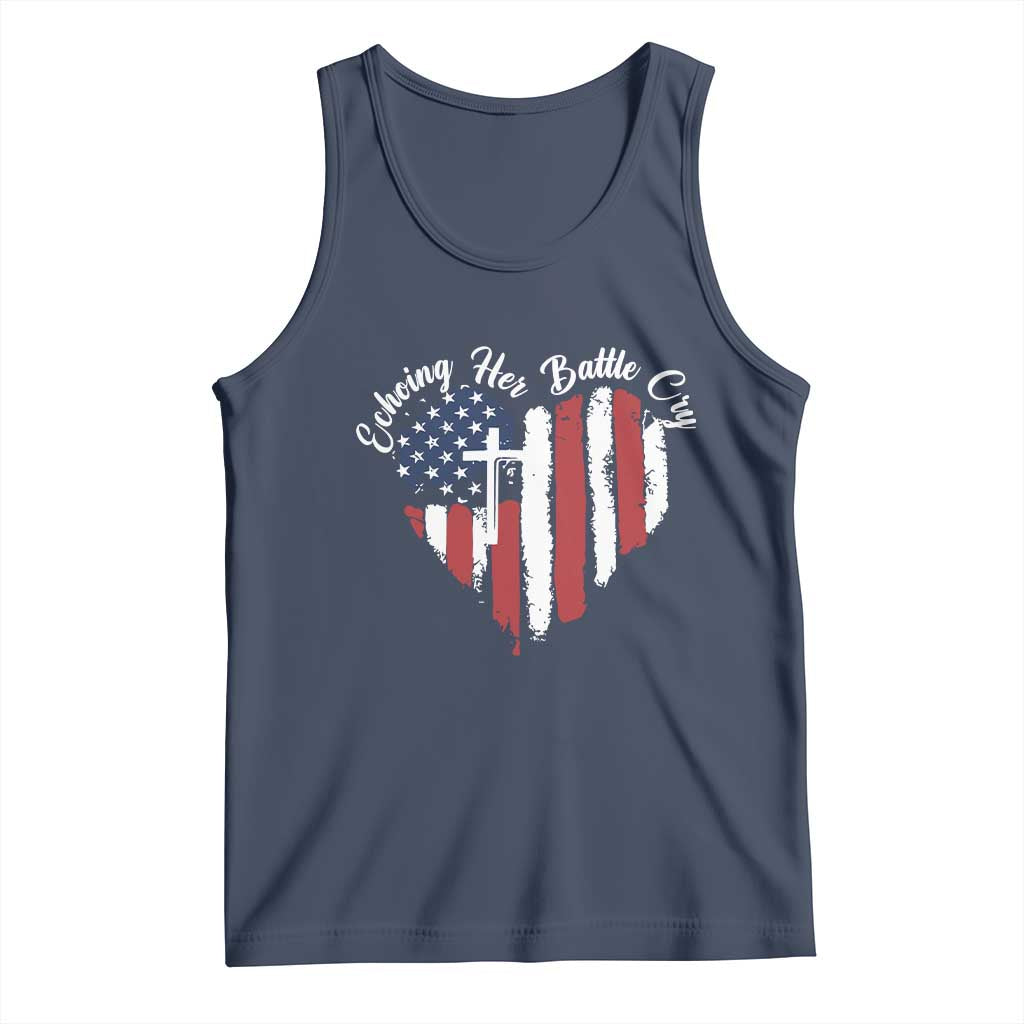 Charlie Kirk Memorial Tank Top Battle Cry Erika Kirk Christian USA Flag Cross TS10 Navy Print Your Wear