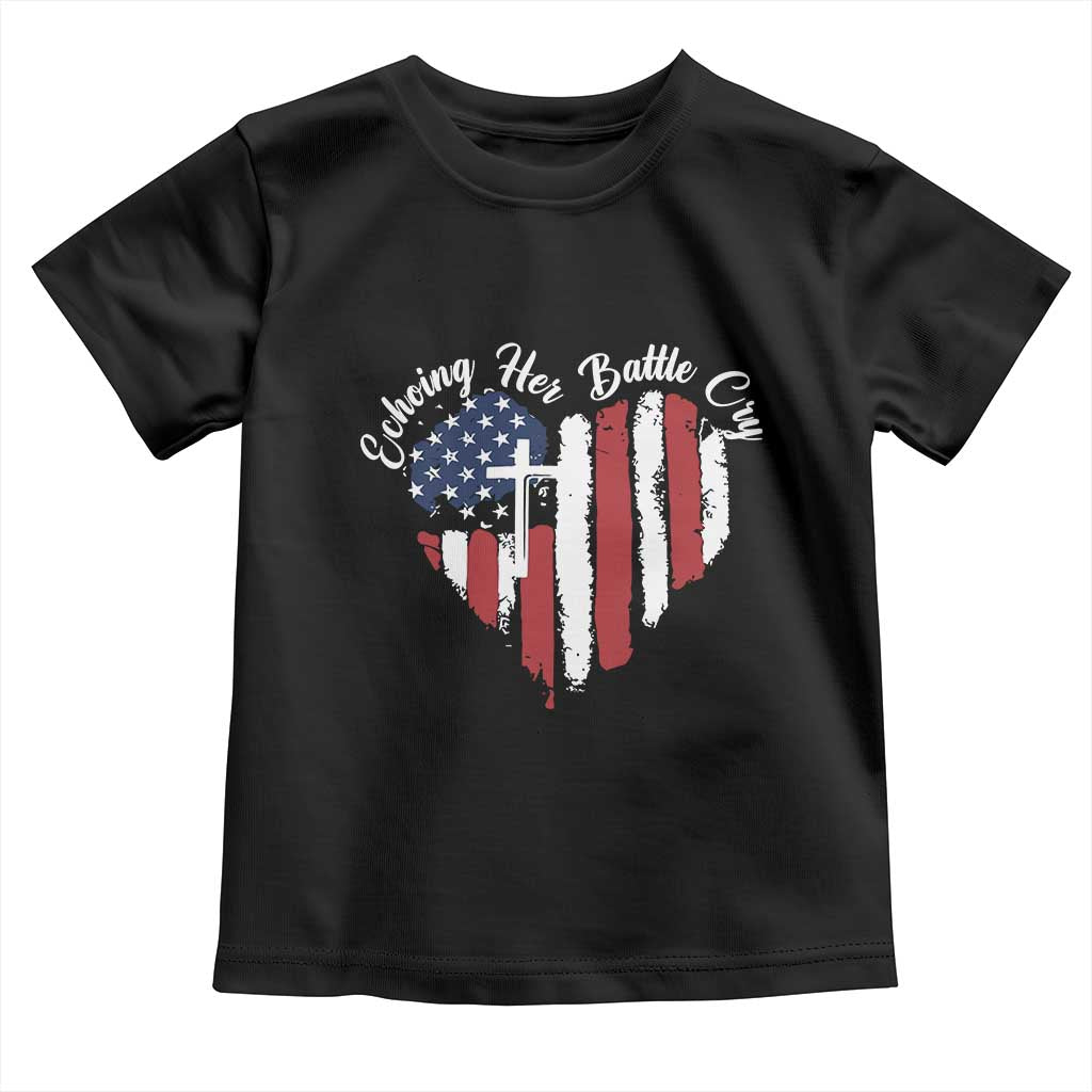 Charlie Kirk Memorial Toddler T Shirt Battle Cry Erika Kirk Christian USA Flag Cross TS10 Black Print Your Wear