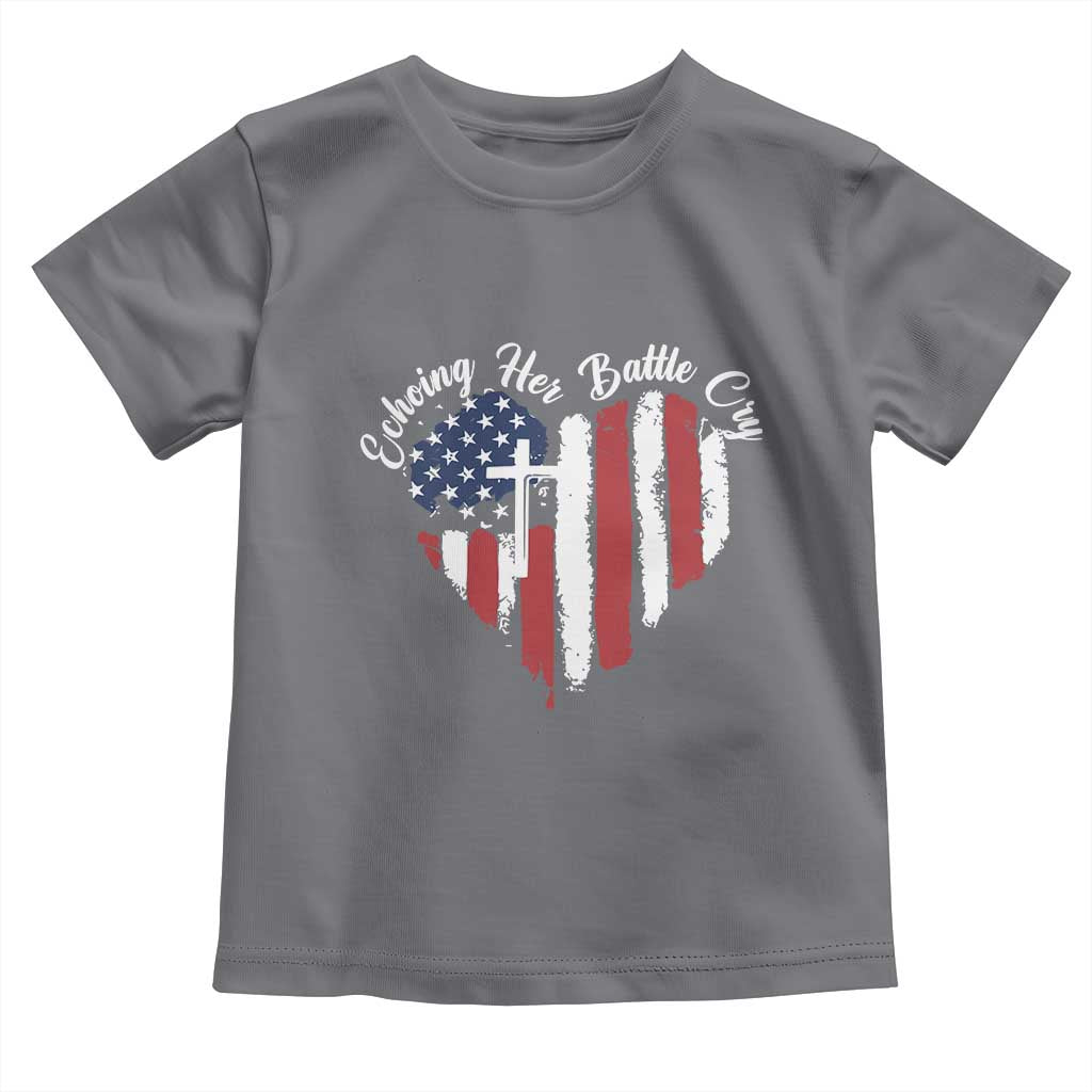 Charlie Kirk Memorial Toddler T Shirt Battle Cry Erika Kirk Christian USA Flag Cross TS10 Charcoal Print Your Wear