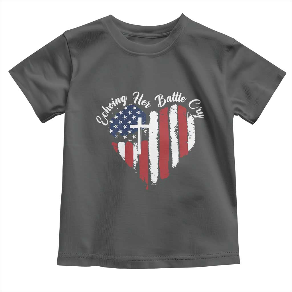 Charlie Kirk Memorial Toddler T Shirt Battle Cry Erika Kirk Christian USA Flag Cross TS10 Dark Heather Print Your Wear