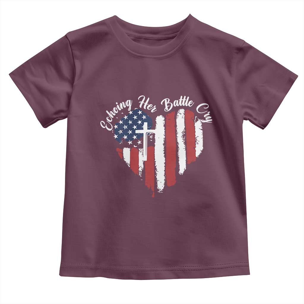 Charlie Kirk Memorial Toddler T Shirt Battle Cry Erika Kirk Christian USA Flag Cross TS10 Maroon Print Your Wear
