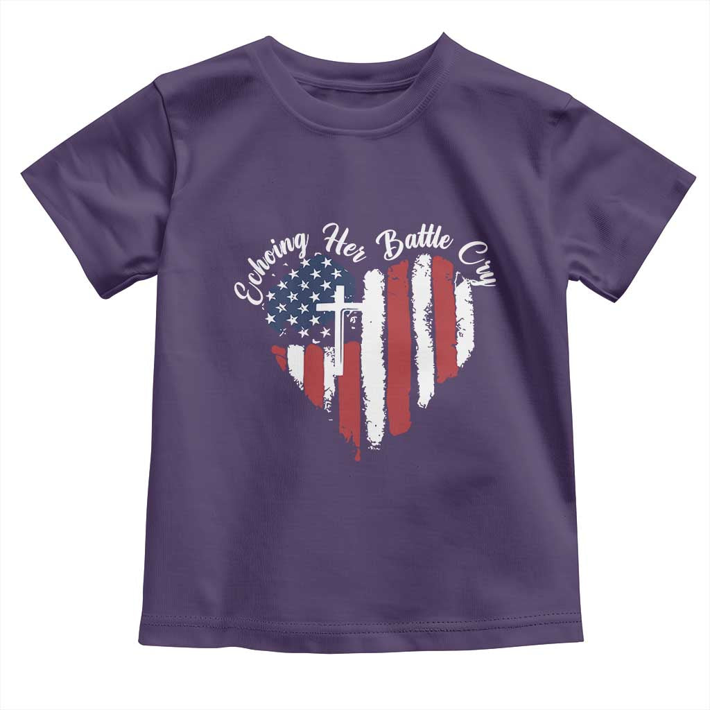 Charlie Kirk Memorial Toddler T Shirt Battle Cry Erika Kirk Christian USA Flag Cross TS10 Purple Print Your Wear