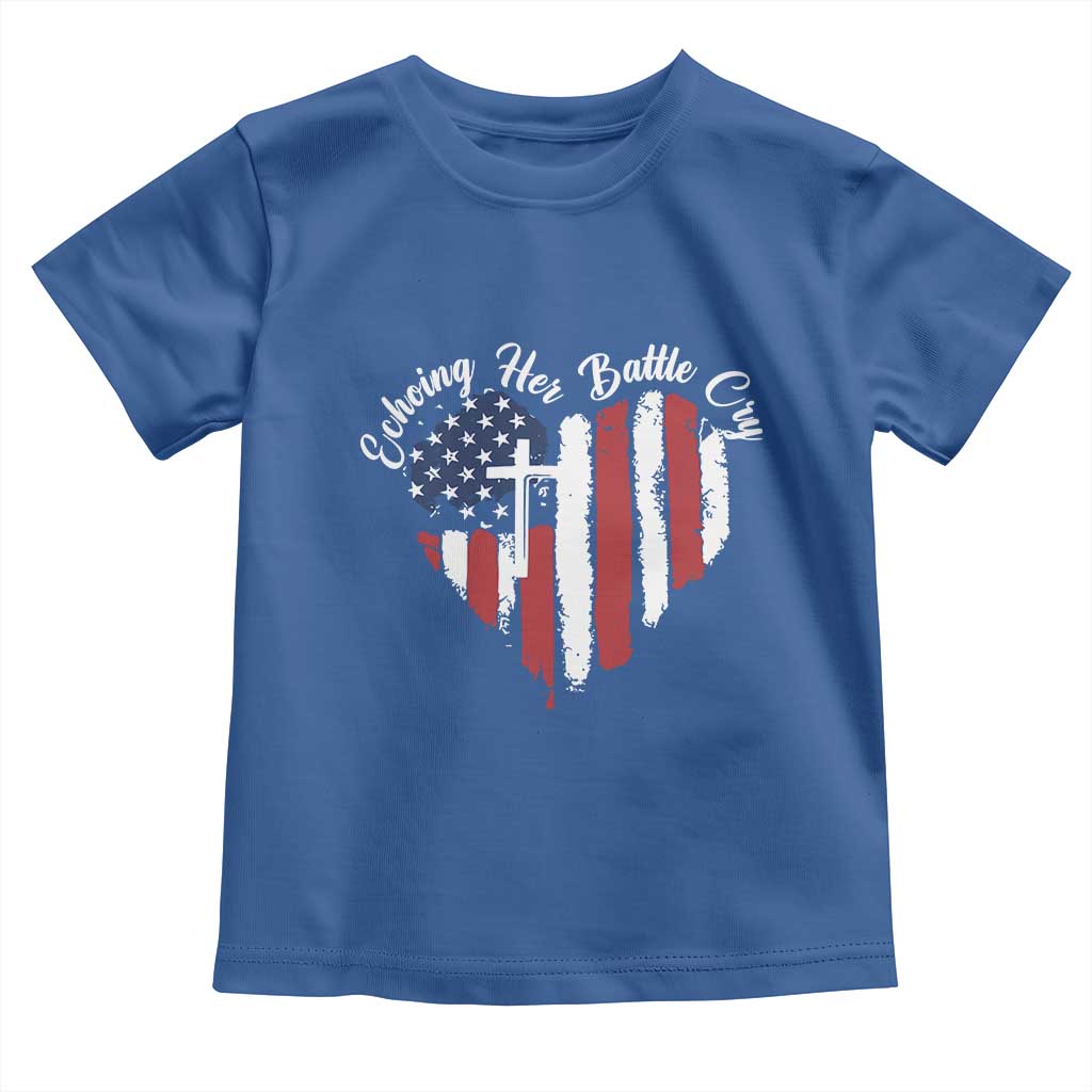 Charlie Kirk Memorial Toddler T Shirt Battle Cry Erika Kirk Christian USA Flag Cross TS10 Royal Blue Print Your Wear