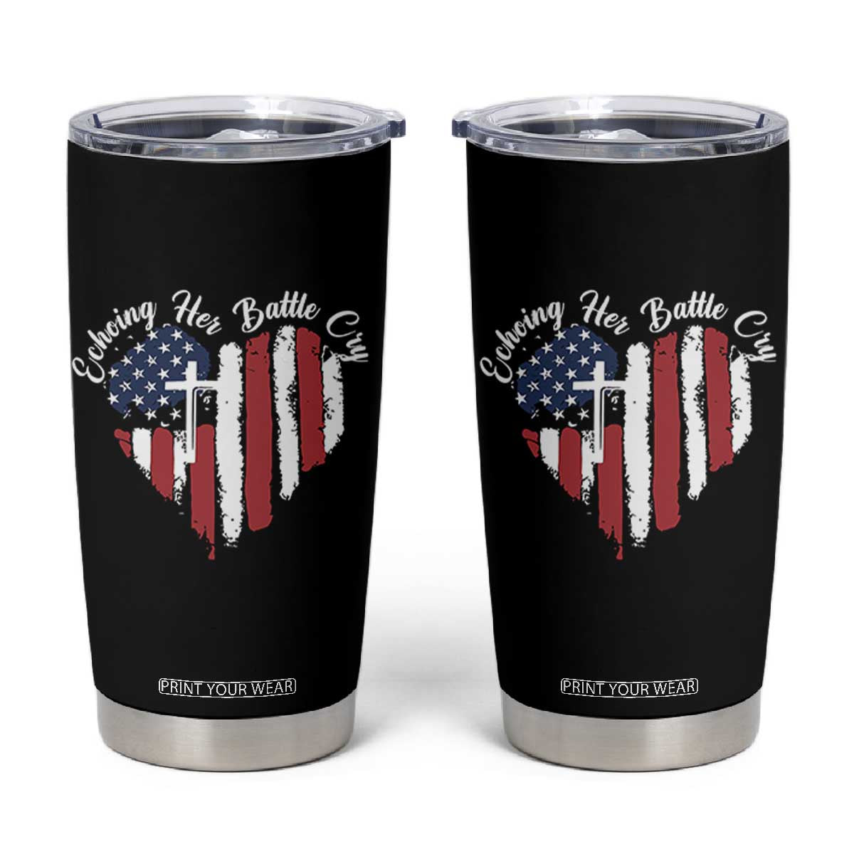 Charlie Kirk Memorial Tumbler Cup Battle Cry Erika Kirk Christian USA Flag Cross TS10 Black Print Your Wear