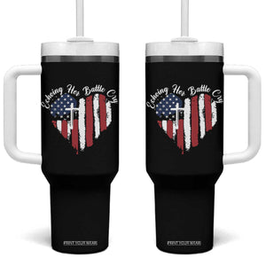 Charlie Kirk Memorial Tumbler With Handle Battle Cry Erika Kirk Christian USA Flag Cross TS10 One Size: 40 oz Black Print Your Wear