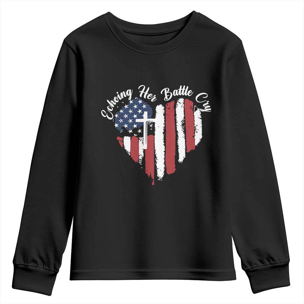 Charlie Kirk Memorial Youth Sweatshirt Battle Cry Erika Kirk Christian USA Flag Cross TS10 Black Print Your Wear
