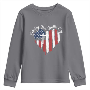 Charlie Kirk Memorial Youth Sweatshirt Battle Cry Erika Kirk Christian USA Flag Cross TS10 Charcoal Print Your Wear