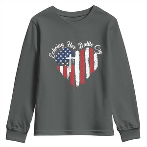 Charlie Kirk Memorial Youth Sweatshirt Battle Cry Erika Kirk Christian USA Flag Cross TS10 Dark Heather Print Your Wear