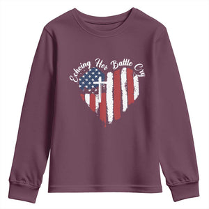 Charlie Kirk Memorial Youth Sweatshirt Battle Cry Erika Kirk Christian USA Flag Cross TS10 Maroon Print Your Wear