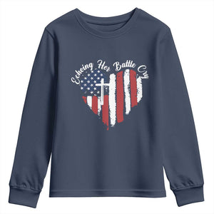 Charlie Kirk Memorial Youth Sweatshirt Battle Cry Erika Kirk Christian USA Flag Cross TS10 Navy Print Your Wear
