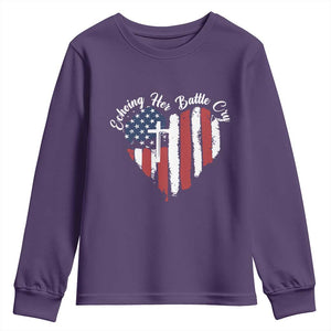 Charlie Kirk Memorial Youth Sweatshirt Battle Cry Erika Kirk Christian USA Flag Cross TS10 Purple Print Your Wear