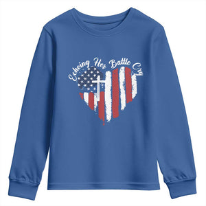 Charlie Kirk Memorial Youth Sweatshirt Battle Cry Erika Kirk Christian USA Flag Cross TS10 Royal Blue Print Your Wear