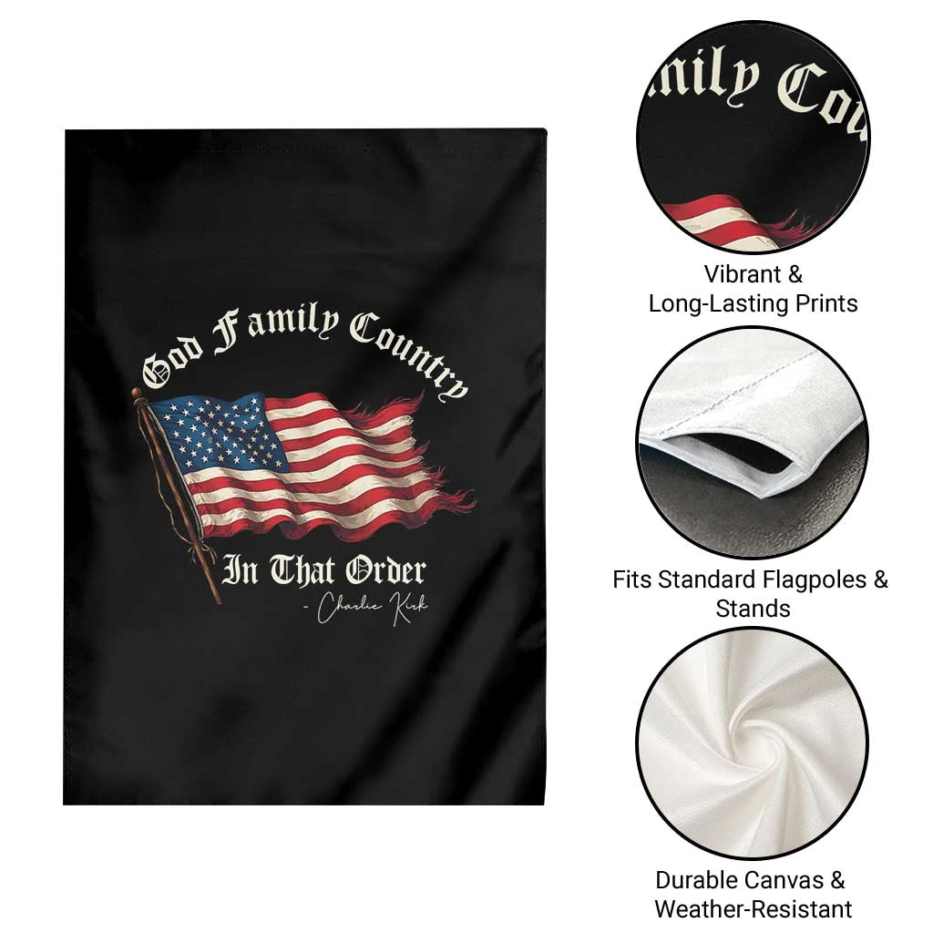 God Family Country In That Order Garden Flag Charlie Kirk Patriotic Christian Vintage USA Flag TS10 Print Your Wear