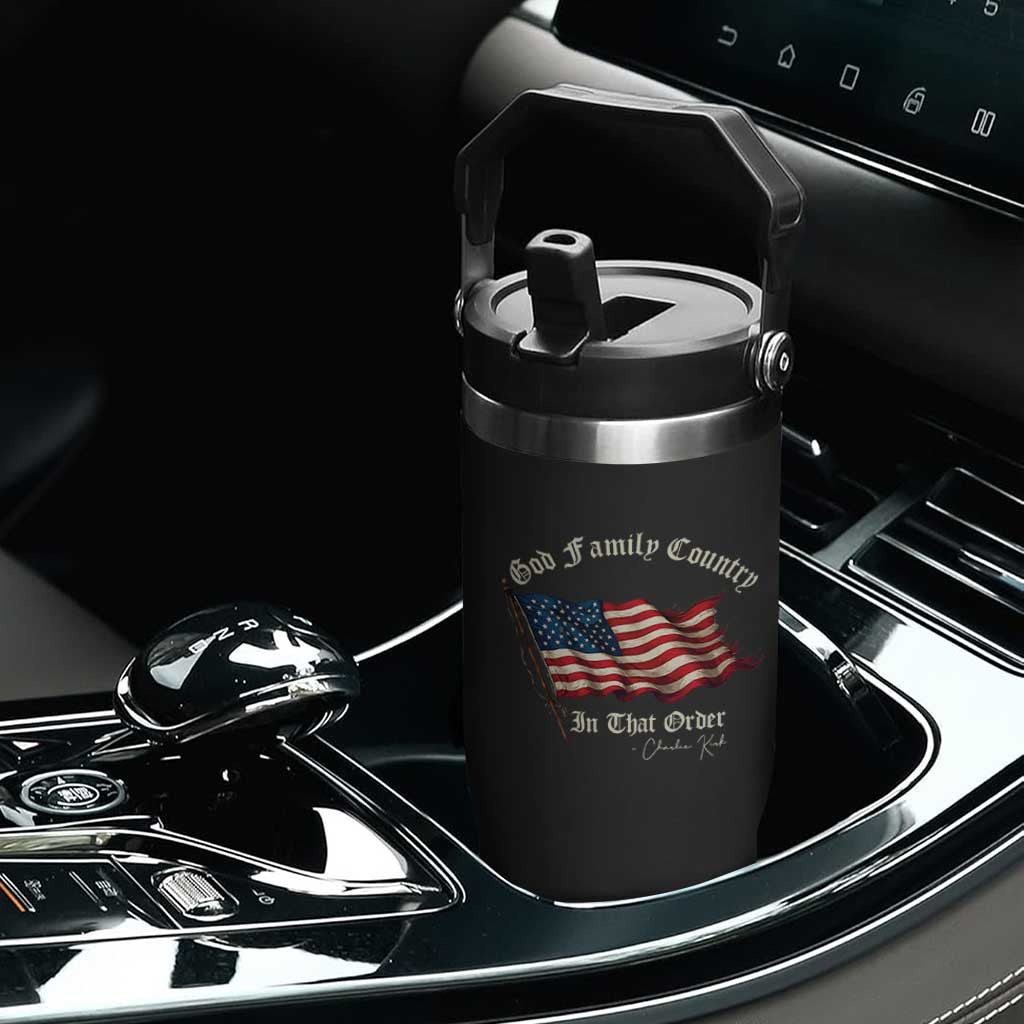 God Family Country In That Order Flip Straw Tumbler Charlie Kirk Patriotic Christian Vintage USA Flag TS10 Print Your Wear