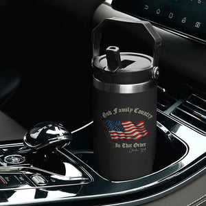 God Family Country In That Order Flip Straw Tumbler Charlie Kirk Patriotic Christian Vintage USA Flag TS10 Print Your Wear