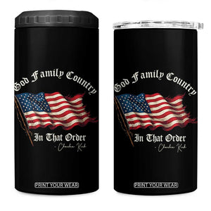 God Family Country In That Order 4 in 1 Can Cooler Tumbler Charlie Kirk Patriotic Christian Vintage USA Flag TS10 One Size: 16 oz Black Print Your Wear