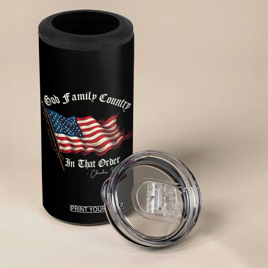 God Family Country In That Order 4 in 1 Can Cooler Tumbler Charlie Kirk Patriotic Christian Vintage USA Flag TS10 Print Your Wear