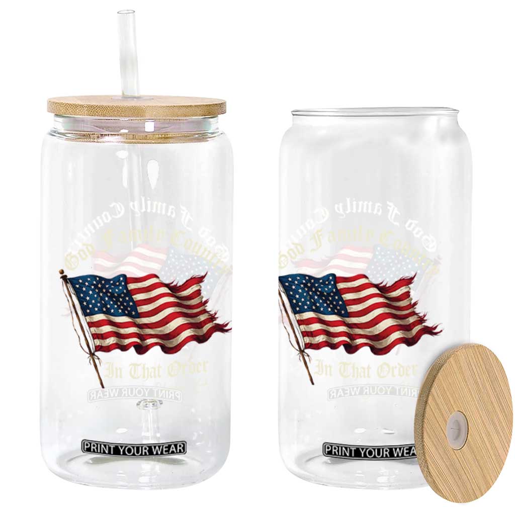God Family Country In That Order Glass Can Charlie Kirk Patriotic Christian Vintage USA Flag TS10 Print Your Wear