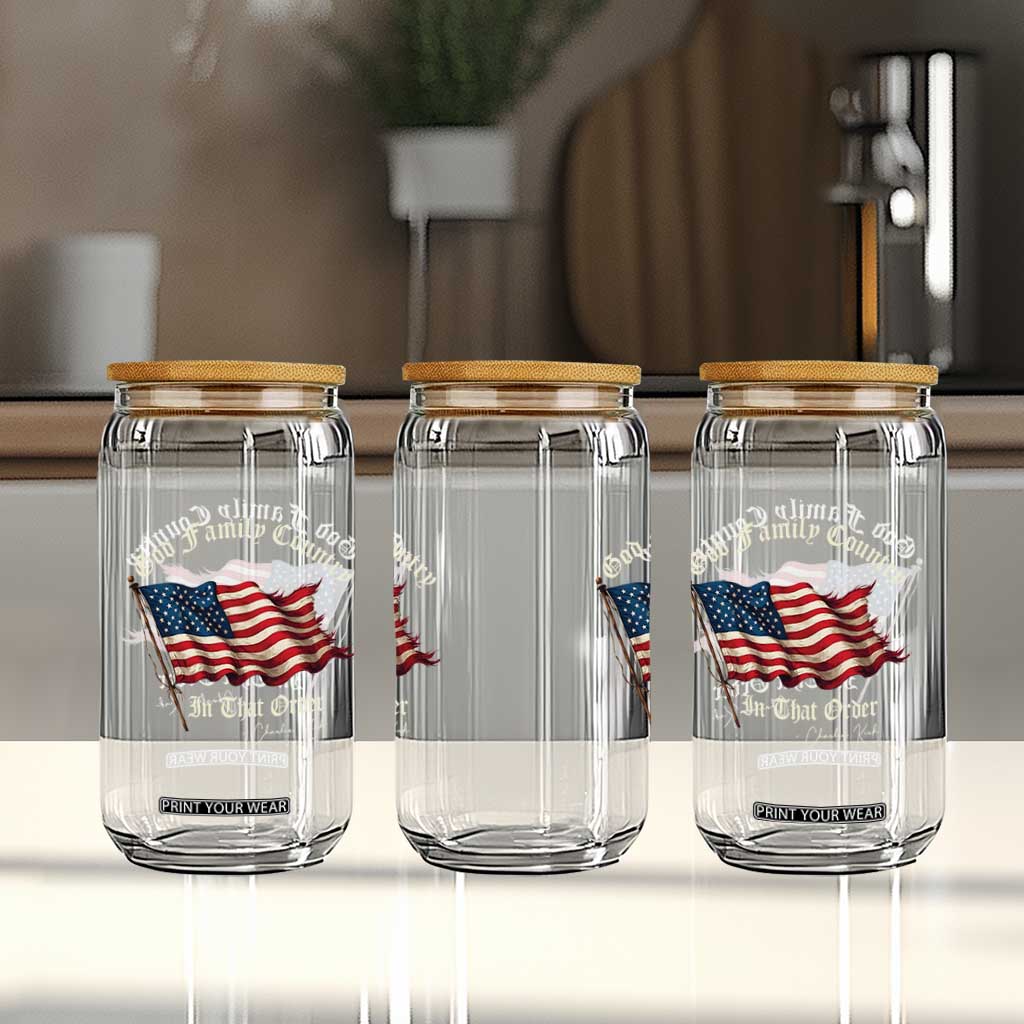 God Family Country In That Order Glass Can Charlie Kirk Patriotic Christian Vintage USA Flag TS10 Print Your Wear