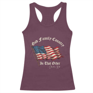 God Family Country In That Order Racerback Tank Top Charlie Kirk Patriotic Christian Vintage USA Flag TS10 Maroon Print Your Wear