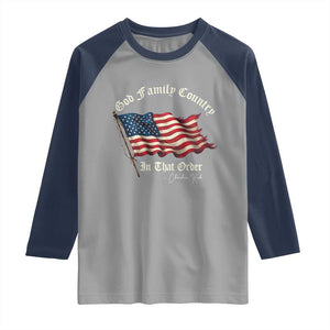 God Family Country In That Order Raglan Shirt Charlie Kirk Patriotic Christian Vintage USA Flag TS10 Sport Gray Navy Print Your Wear