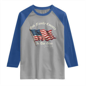 God Family Country In That Order Raglan Shirt Charlie Kirk Patriotic Christian Vintage USA Flag TS10 Sport Gray Royal Print Your Wear