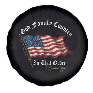 God Family Country In That Order Spare Tire Cover Charlie Kirk Patriotic Christian Vintage USA Flag TS10 Print Your Wear