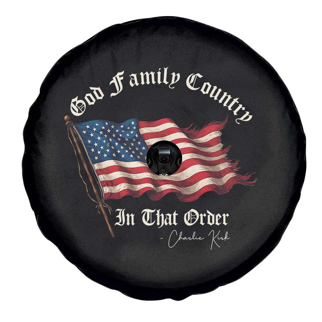 God Family Country In That Order Spare Tire Cover Charlie Kirk Patriotic Christian Vintage USA Flag TS10 Print Your Wear
