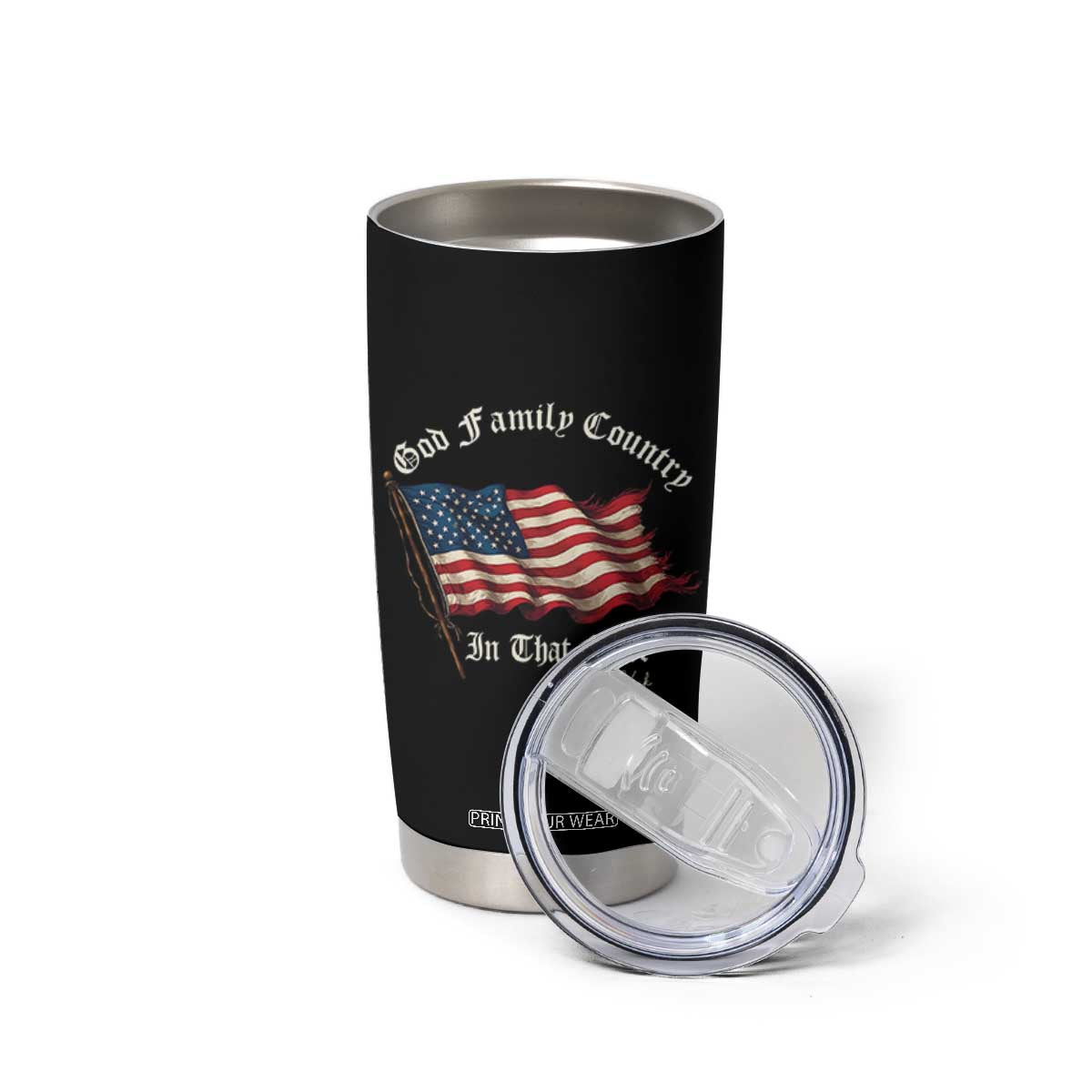 God Family Country In That Order Tumbler Cup Charlie Kirk Patriotic Christian Vintage USA Flag TS10 Print Your Wear