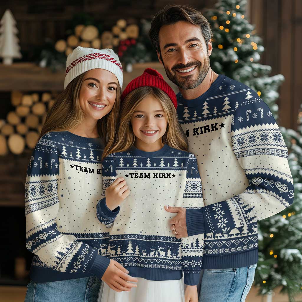 Team Kirk Ugly Christmas Sweater Last Name Funny Surname Team Kirk Family Reunion TS10 Beige Navy Print Your Wear