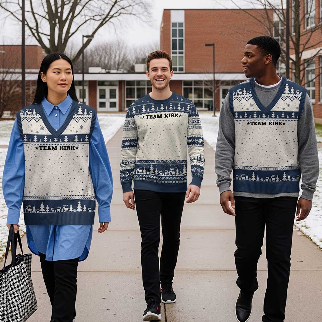 Team Kirk V-Neck Knit Sweater Vest Last Name Funny Surname Team Kirk Family Reunion TS10 Beige Navy Print Your Wear