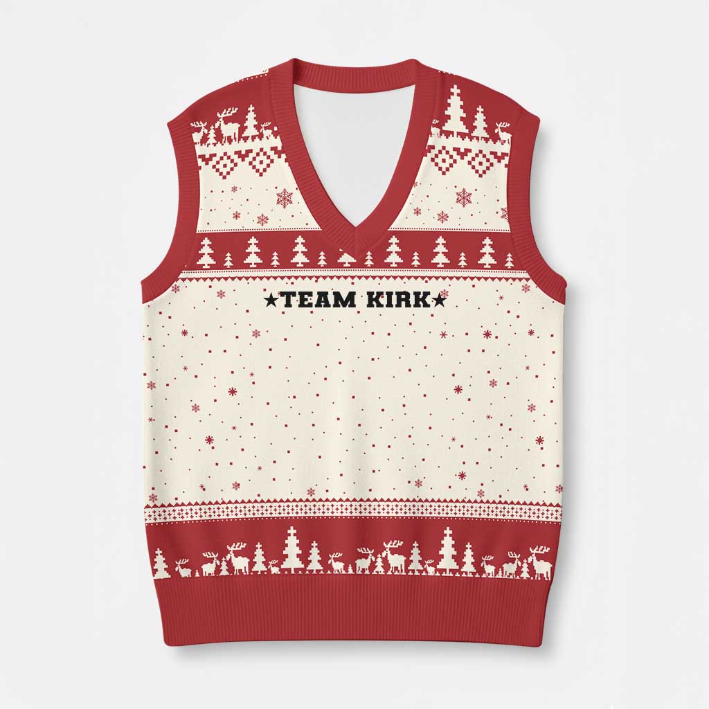 Team Kirk V-Neck Knit Sweater Vest Last Name Funny Surname Team Kirk Family Reunion TS10 Beige Red Print Your Wear