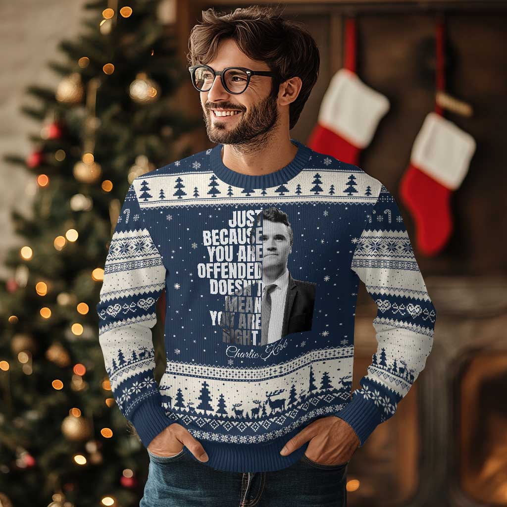 Charlie Kirk Ugly Christmas Sweater Free Speech Memorial Tribute TS10 Navy Beige Print Your Wear