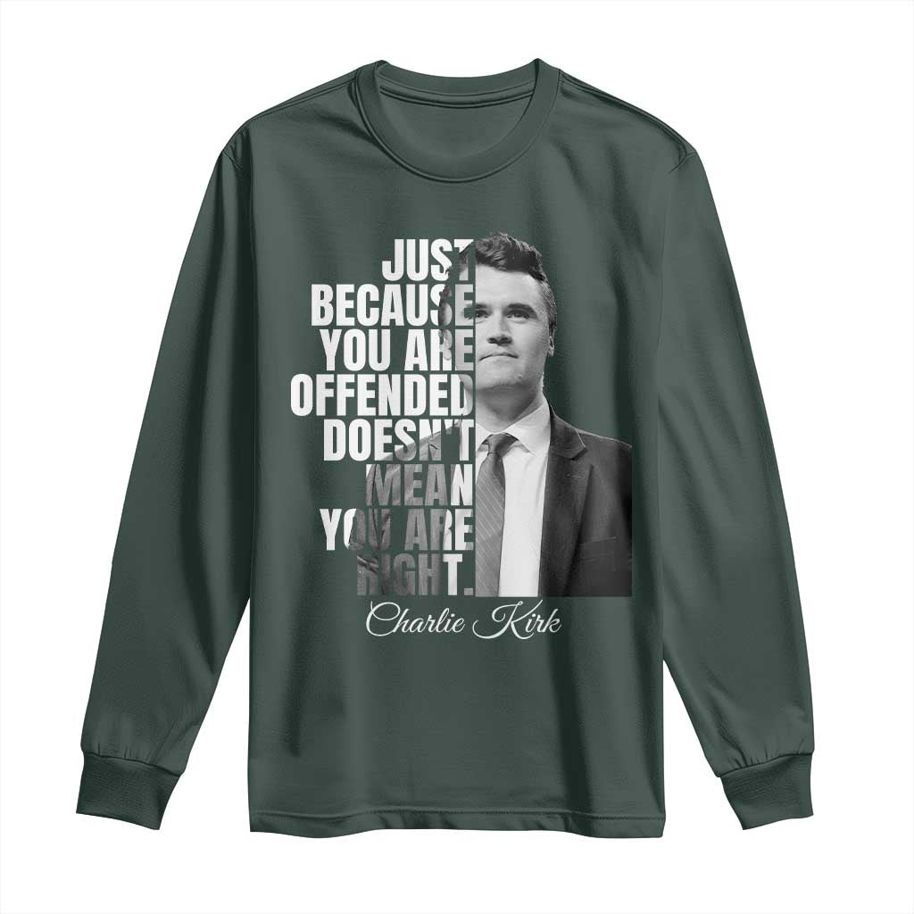 Charlie Kirk Long Sleeve Shirt Free Speech Memorial Tribute TS10 Dark Forest Green Print Your Wear