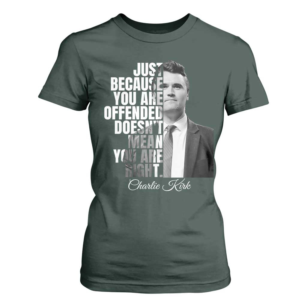 Charlie Kirk T Shirt For Women Free Speech Memorial Tribute TS10 Dark Forest Green Print Your Wear