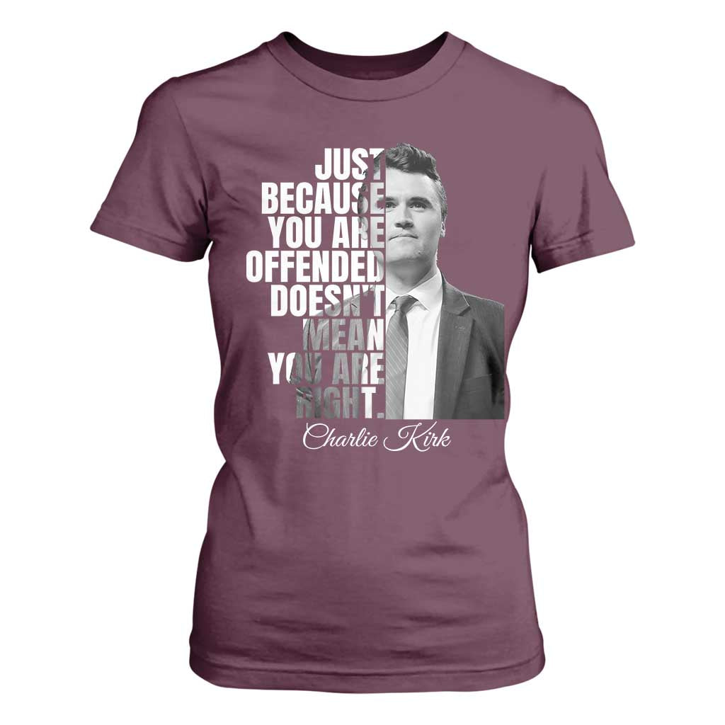 Charlie Kirk T Shirt For Women Free Speech Memorial Tribute TS10 Maroon Print Your Wear