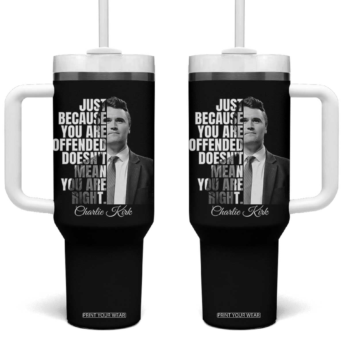 Charlie Kirk Tumbler With Handle Free Speech Memorial Tribute TS10 One Size: 40 oz Black Print Your Wear